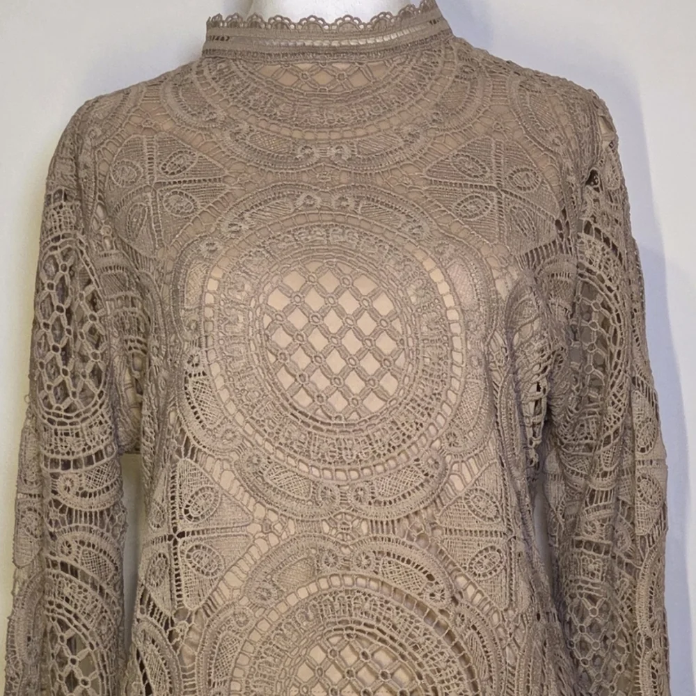 Ultra Light Tan Crochet Lace Top - Picture 2 of 7